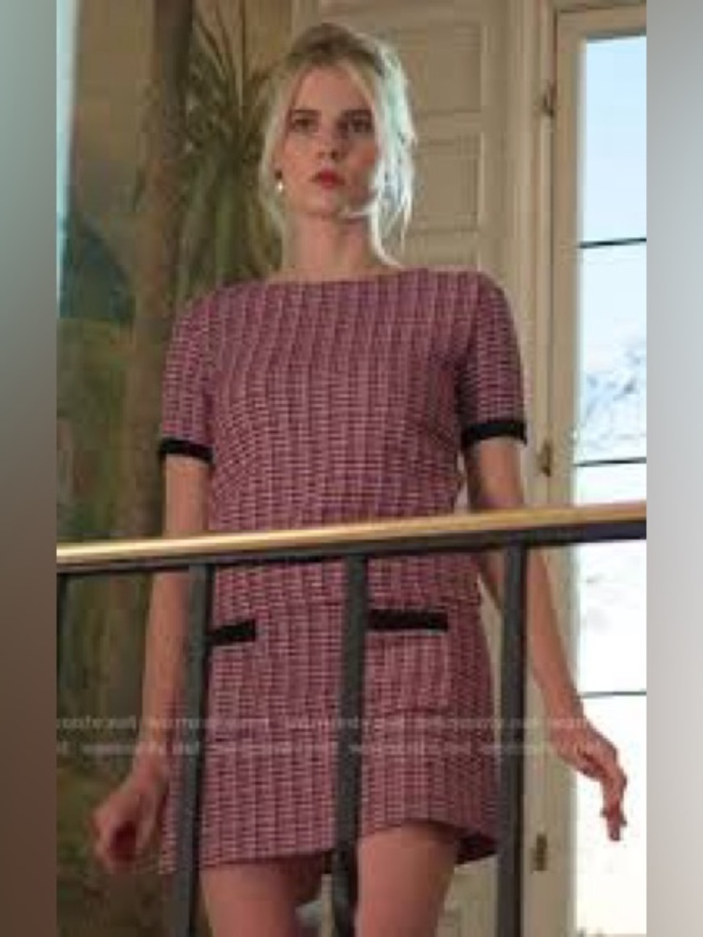 Zara Pink Plaid Two-Piece Dress Set with Black Trim